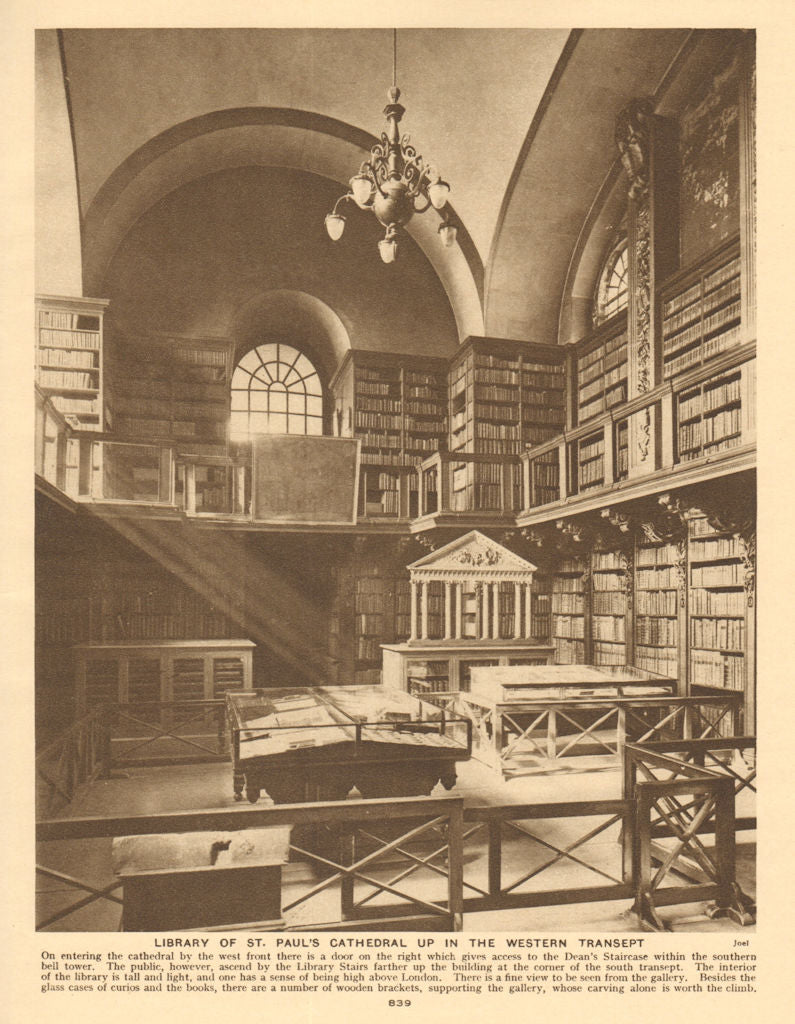 Library of St. Paul's Cathedral up in the western transept 1926 old print